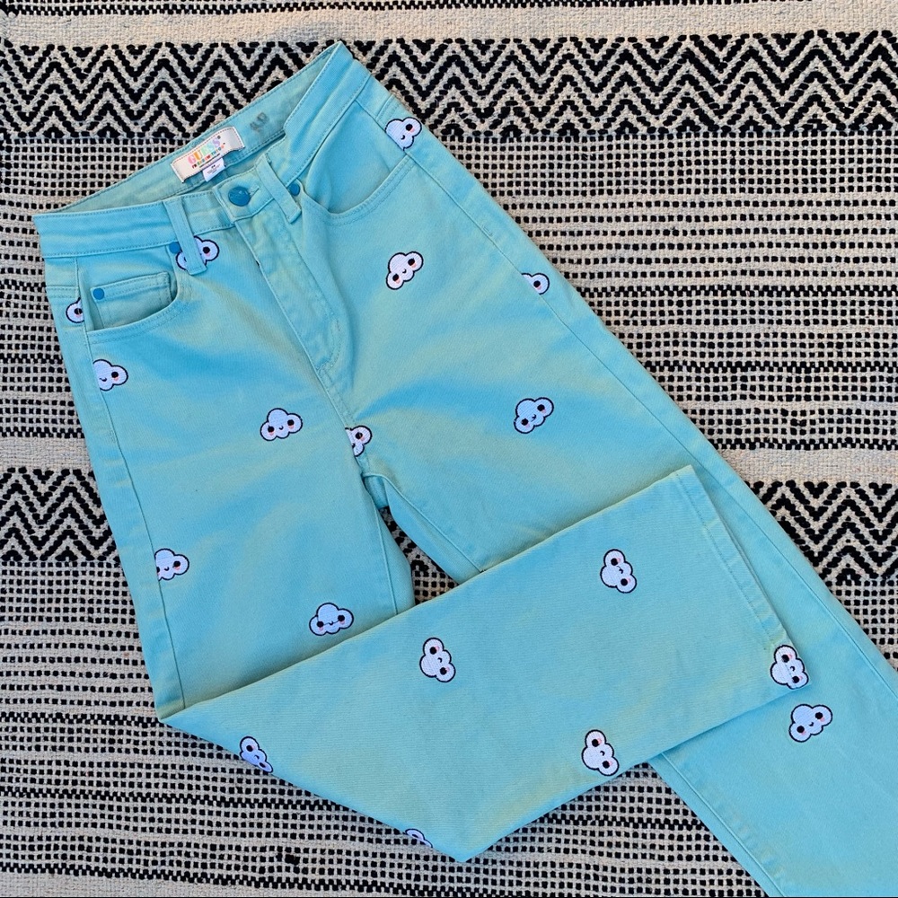 Guess x friendswithyou Embroidered Cloud Cropped Jeans size 24